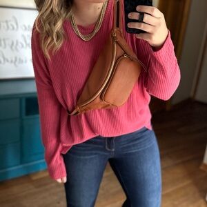 Women's Pink Ribbed Sweater Shirt - XL